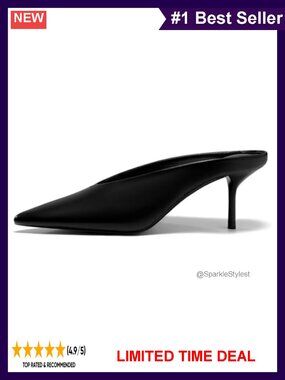 Women's Pointed Toe Mule Heels Slip On Faux Leather Dress Shoes